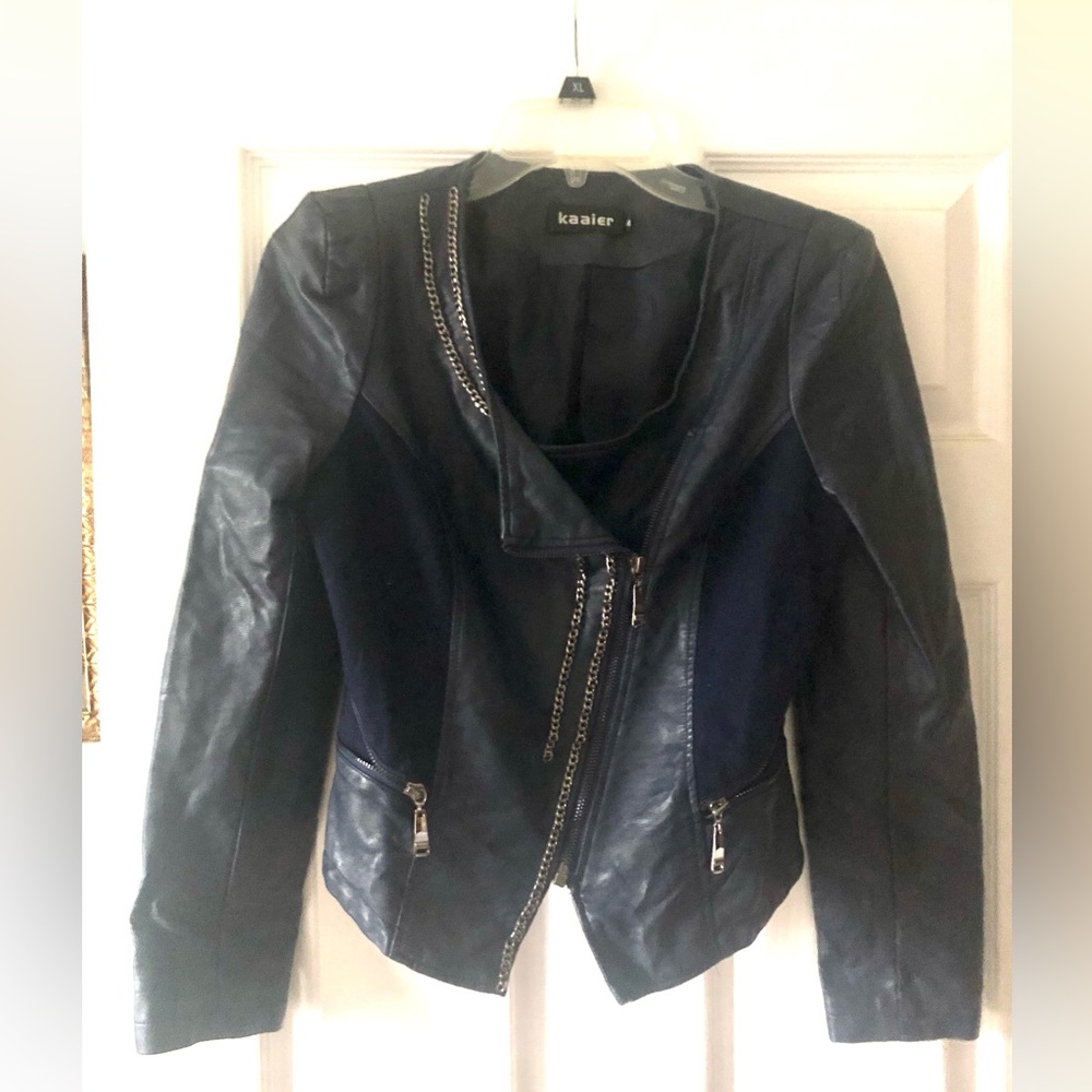 Kaaier, Dark Blue Leather & Suede Jacket